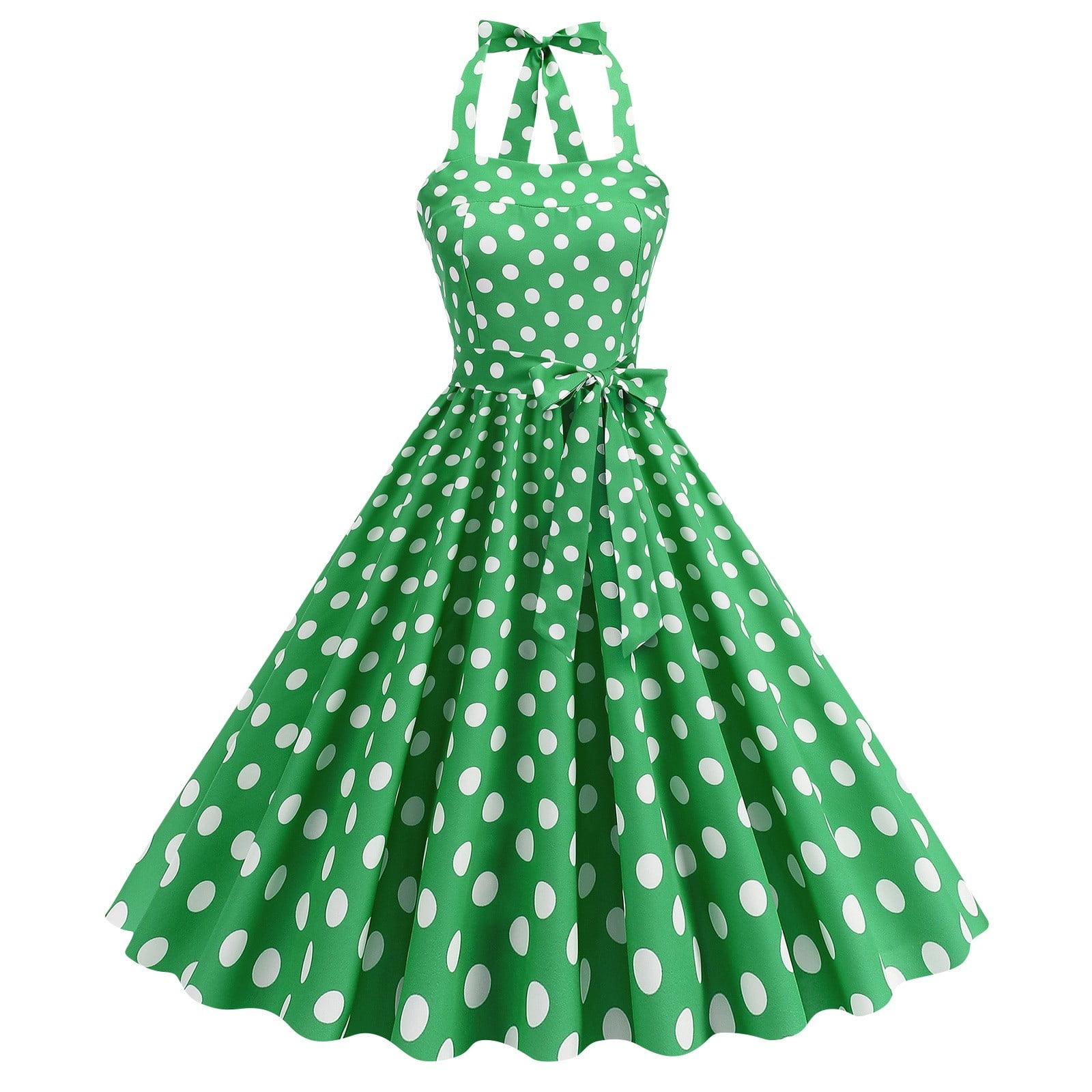ABAFIP Women's Vintage Polka Dot Swing Skirt | 50s Style Midi Skirt With Belt | Flowy Knee Length Skirt - View #5