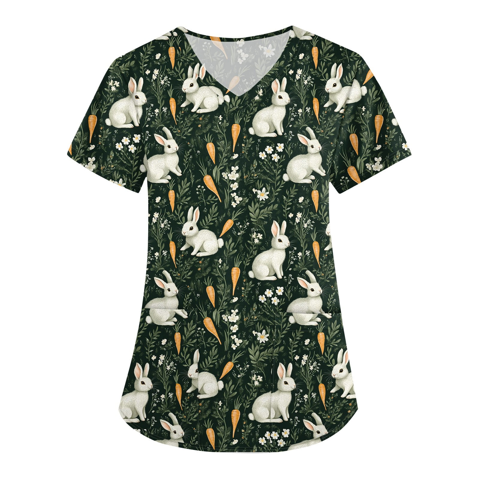 Funny Bunny & Leopard Print T-Shirt For Women - Cute Graphic Easter Top, Medium, Green