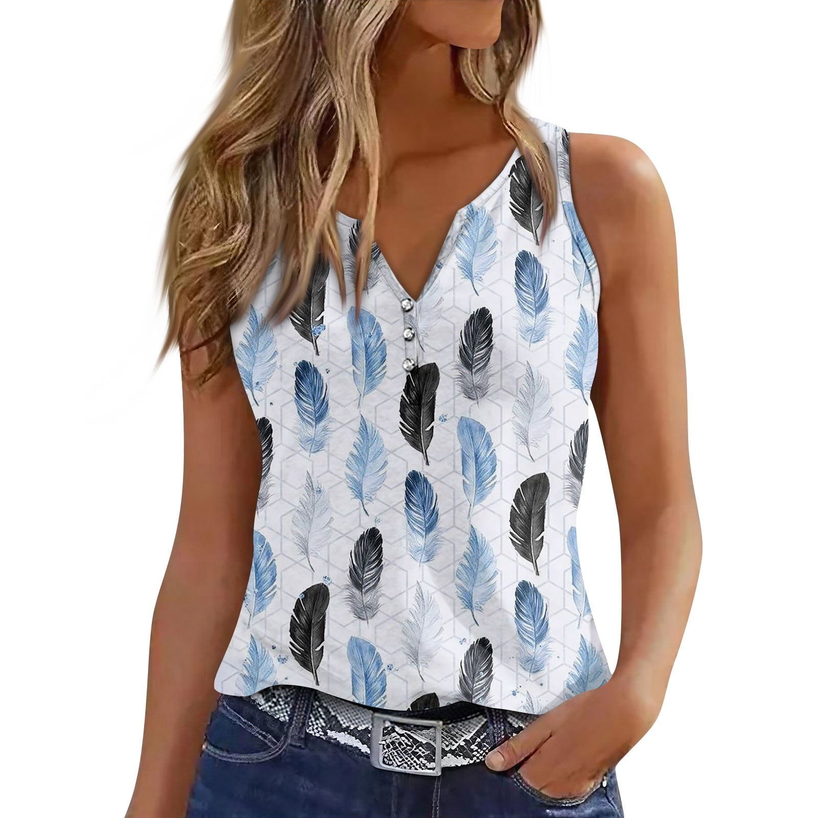 Biziza Flattering Women's VNeck Slimfit Tank Top TShirt with Ditsy