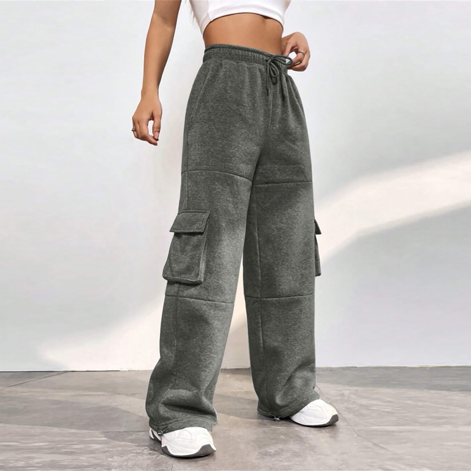 Biziza High Waisted Pants for Women High-Waist Overalls Cinch Bottom ...