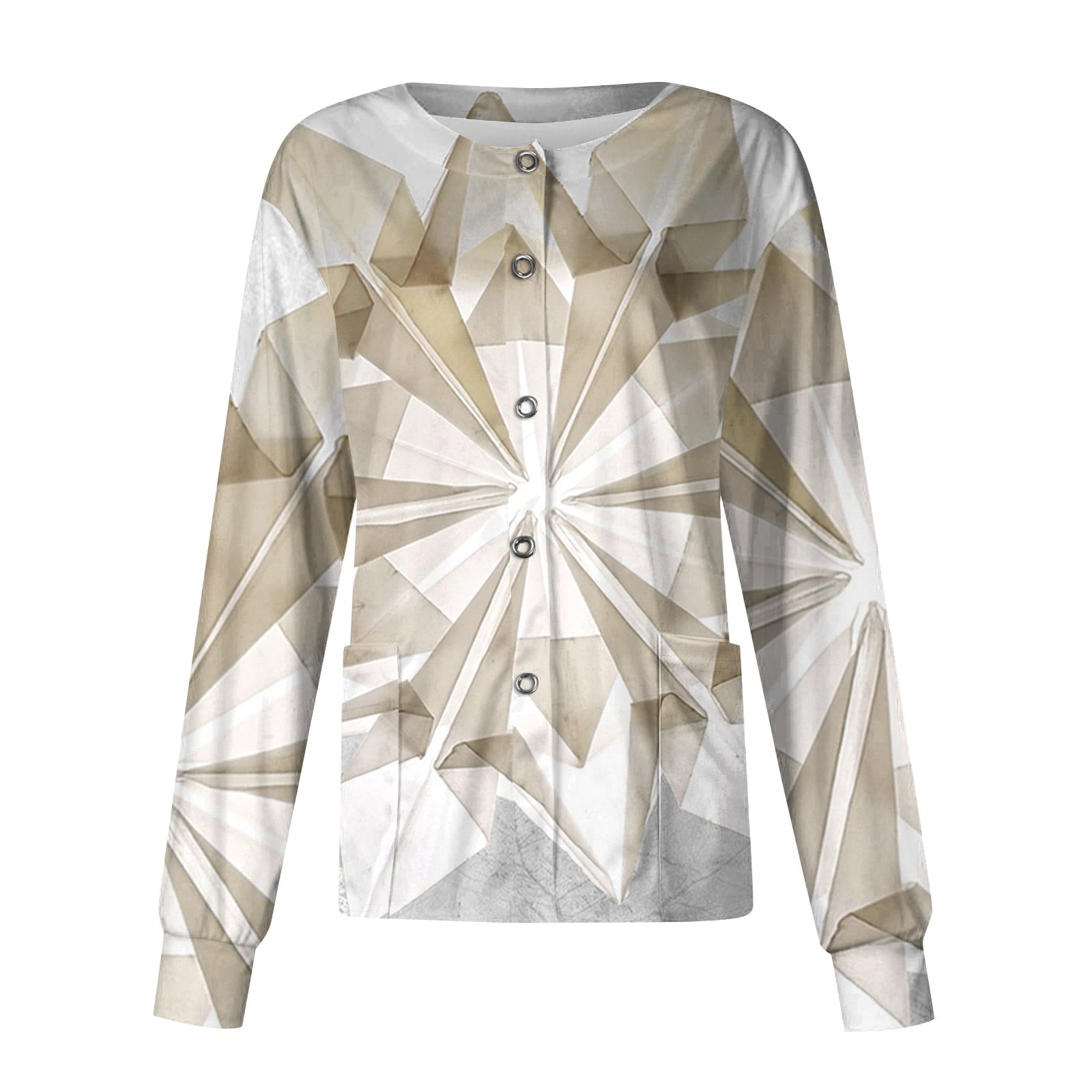 Biziza Holiday Scrub Jacket Christmas Snowflake Button Down with