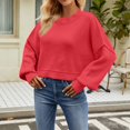 Biziza Knit Red Sweaters for Women Oversized Cropped Loose Long Sweater