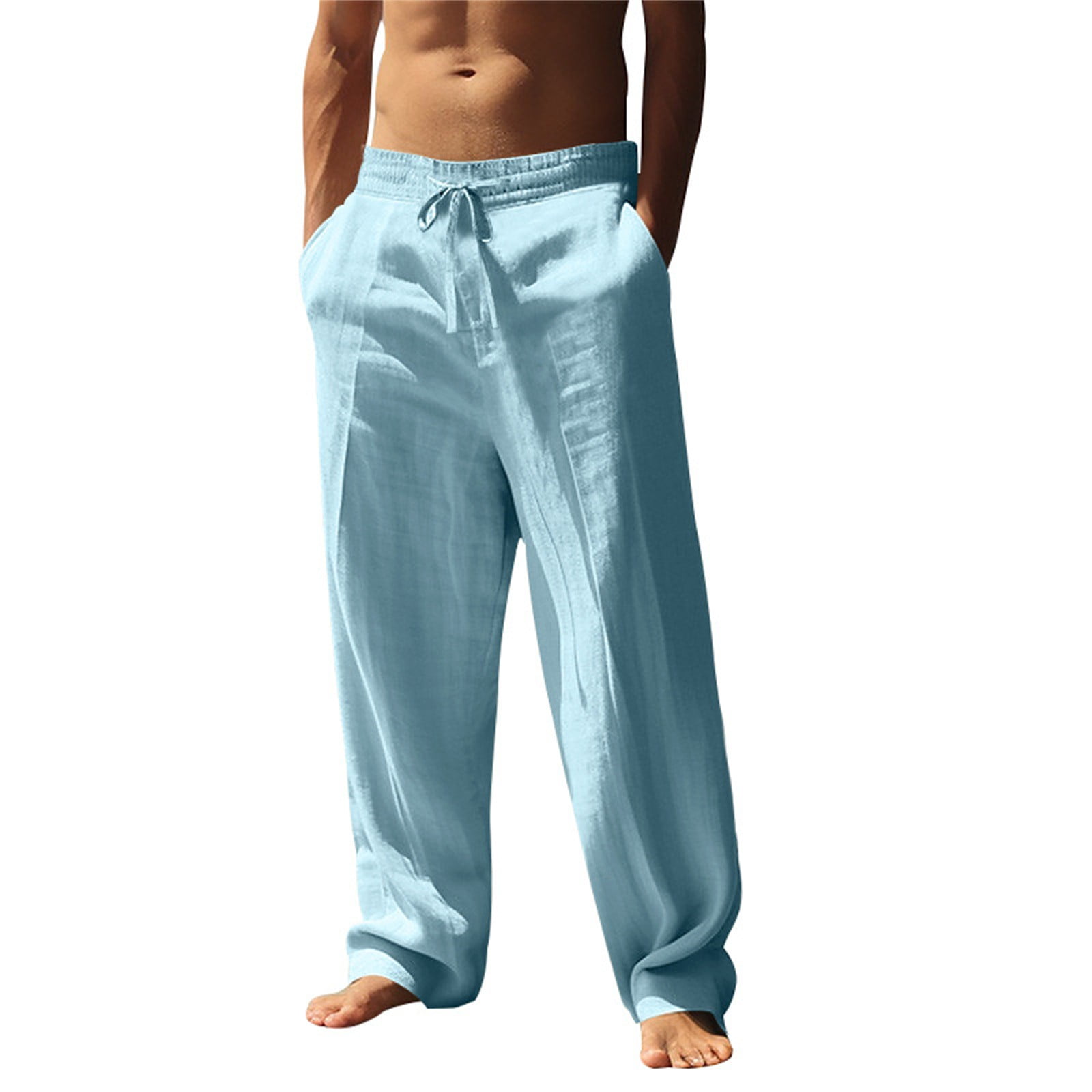 Biziza Linen Pants for Men 2025 Summer Blue Beach Loose Straight Leg ...