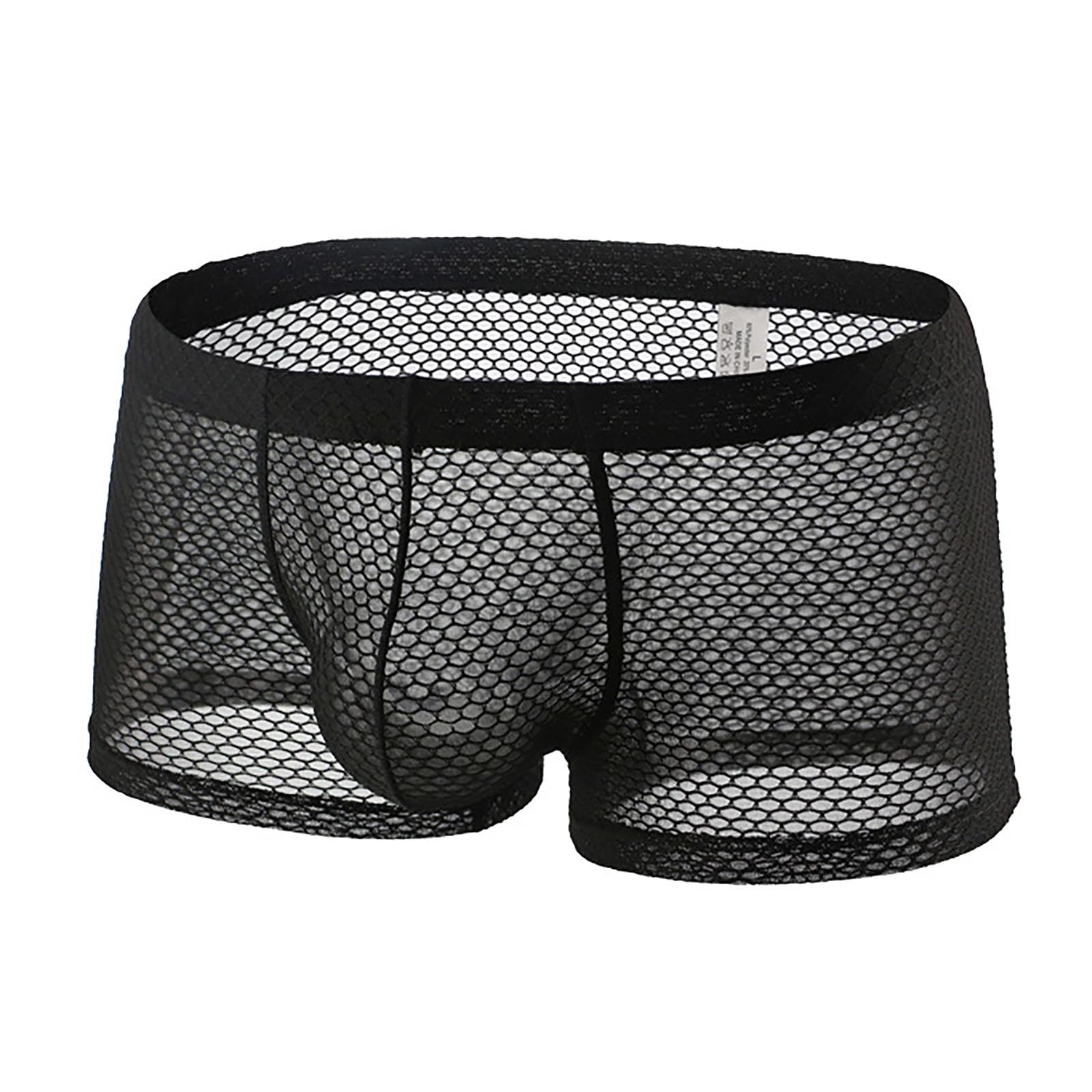 Biziza Men Bulge Mesh Boxer Briefs Mesh 2023 Sexy See Through Fishnet  Underwear Low Rise Solid Underpants Black 2XL
