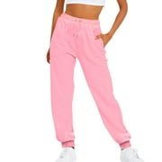 Biziza Pants for Women Baggy High-Waisted Cinched Sweatpants for Women Petite Large Baggy Sweatpants Light Weight Womens Cotton Sweat Pants Elastic Waist Drawstring with Pockets Pink 3XL