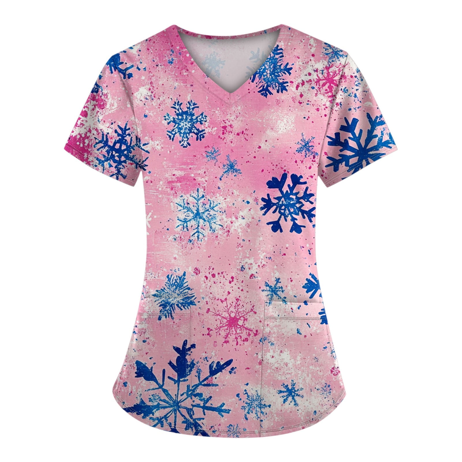 Biziza Polar Bear 2025 Christmas Scrub Tops for Women Pink Cotton Linen ...