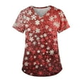 Biziza Red 2025 Christmas Scrub Tops for Women Cartoon Cotton Linen