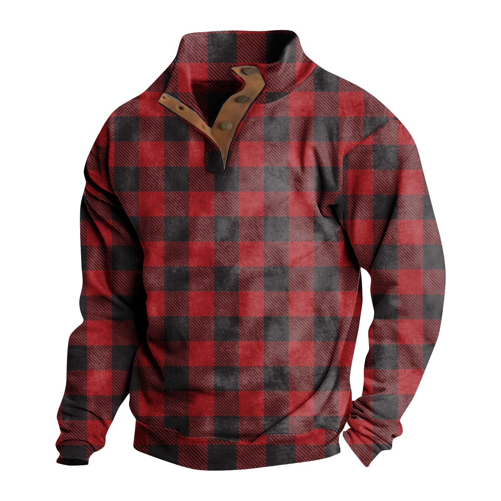 Biziza Red Mens Vintage Sweatshirt Raglan Button Up Stand Collar
