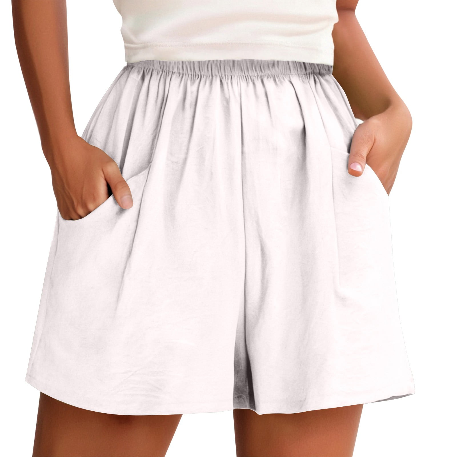 Biziza Solid Color Running Shorts for Women Wide Leg Basic High Waisted ...