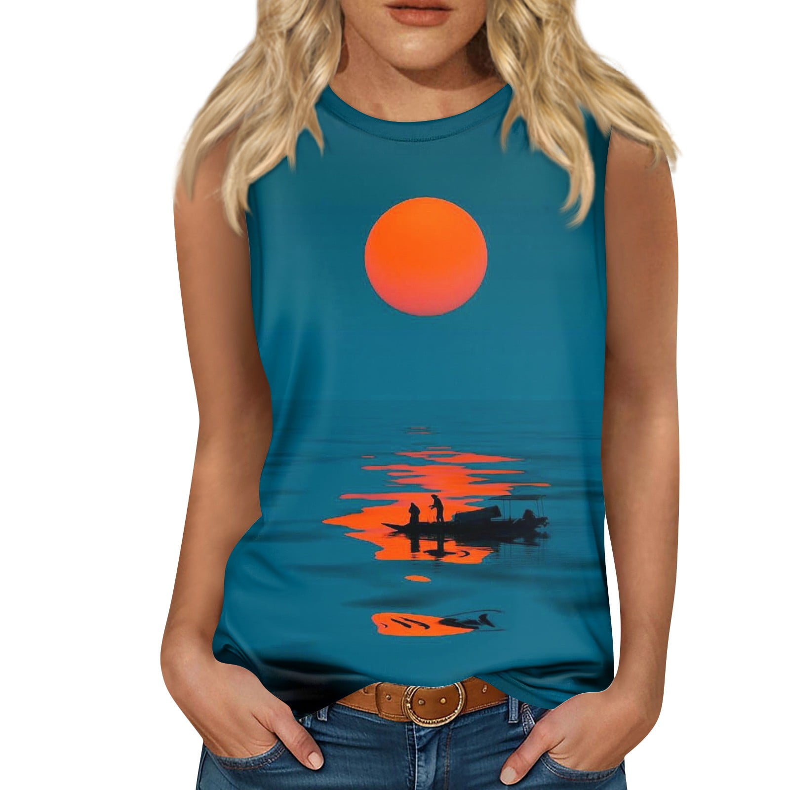 Biziza Tank Tops Women Summer Beach Vacation Tanks Funny Sunset Graphic