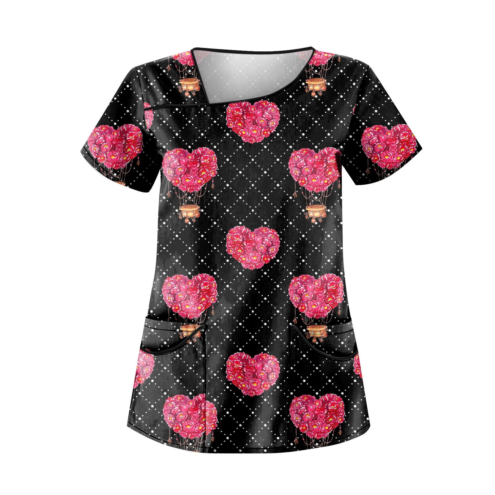 Biziza Valentine Scrub Tops for Women Relaxed Fit with Pockets Nursing