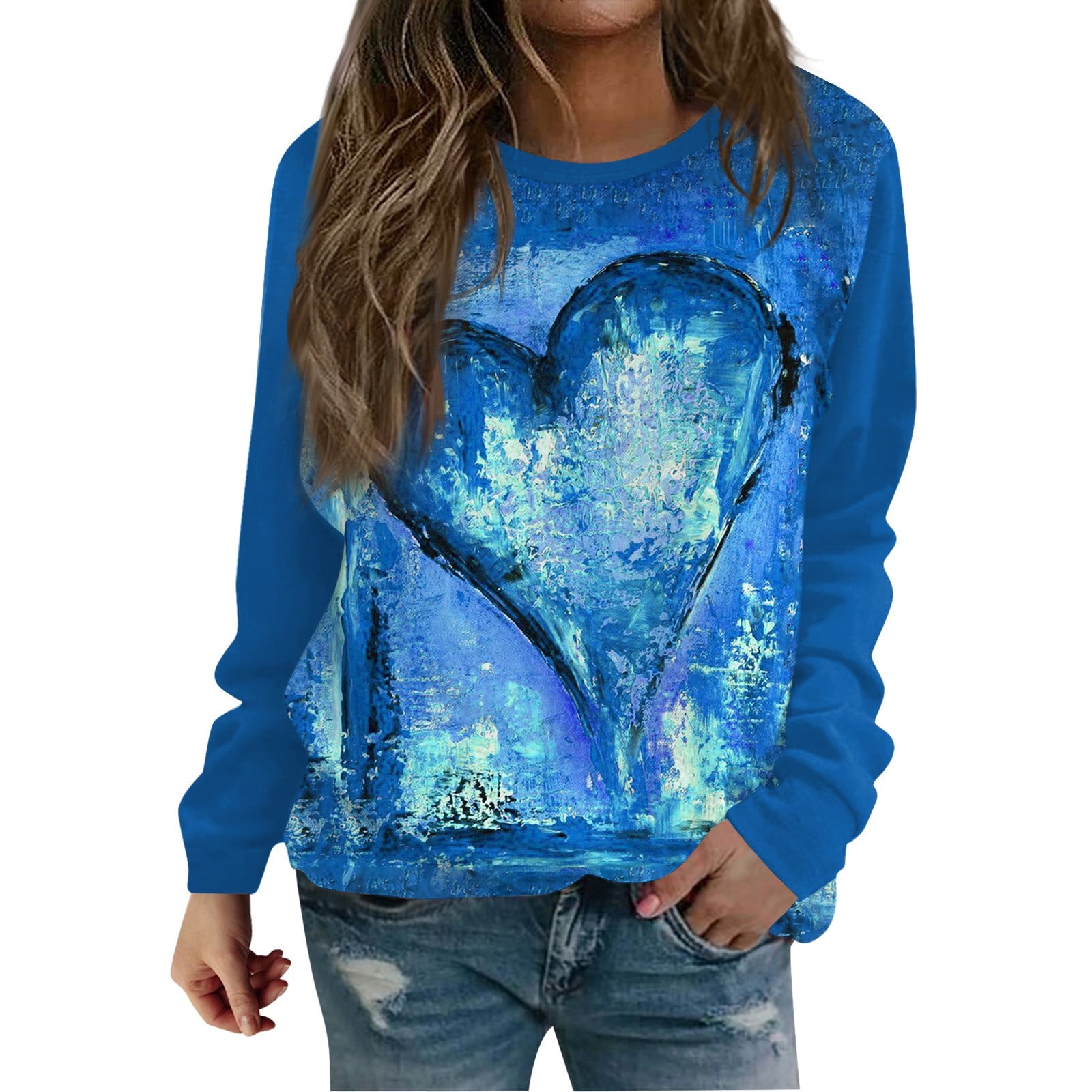 Biziza Valentines Sweatshirts for Women Crew Neck Long Sleeve Heart