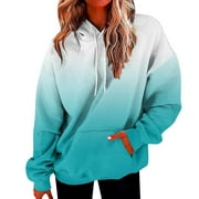 Biziza Vintage Sweatshirt Hooded Tie Dye Fashion Y2k Hoodie Trendy Drawstring with Pocket Pullover Long Sleeve Aesthetic Going Out Sweater Clothes Light Blue S