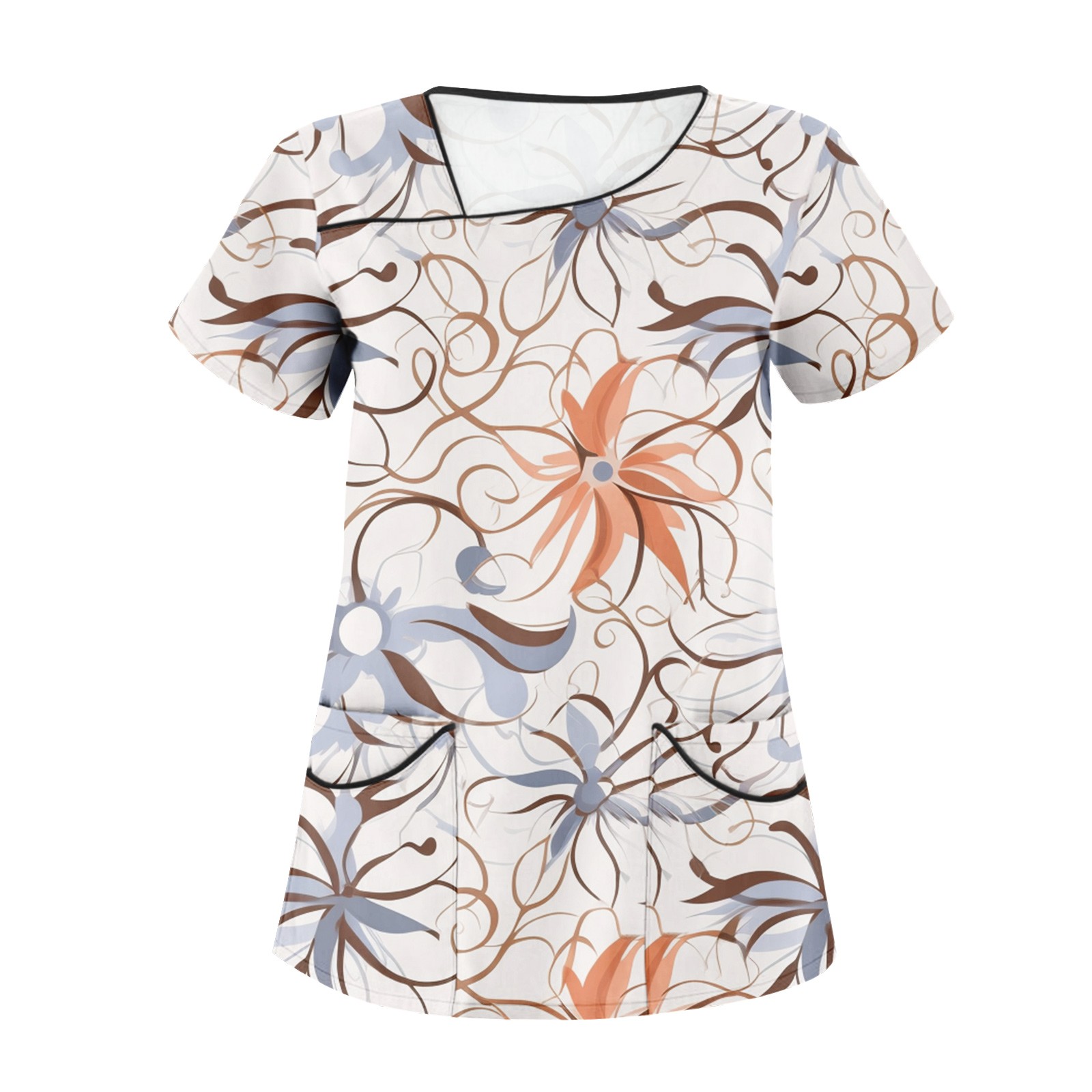 Biziza Women Plus Floral Scrub Tops Uniforms Short Sleevel Basics
