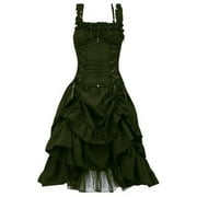 Biziza Women’s Gothic Lolita Dress Lace-Up Waist Cinched Asymmetrical Gothic Party Dress (S-5XL)
