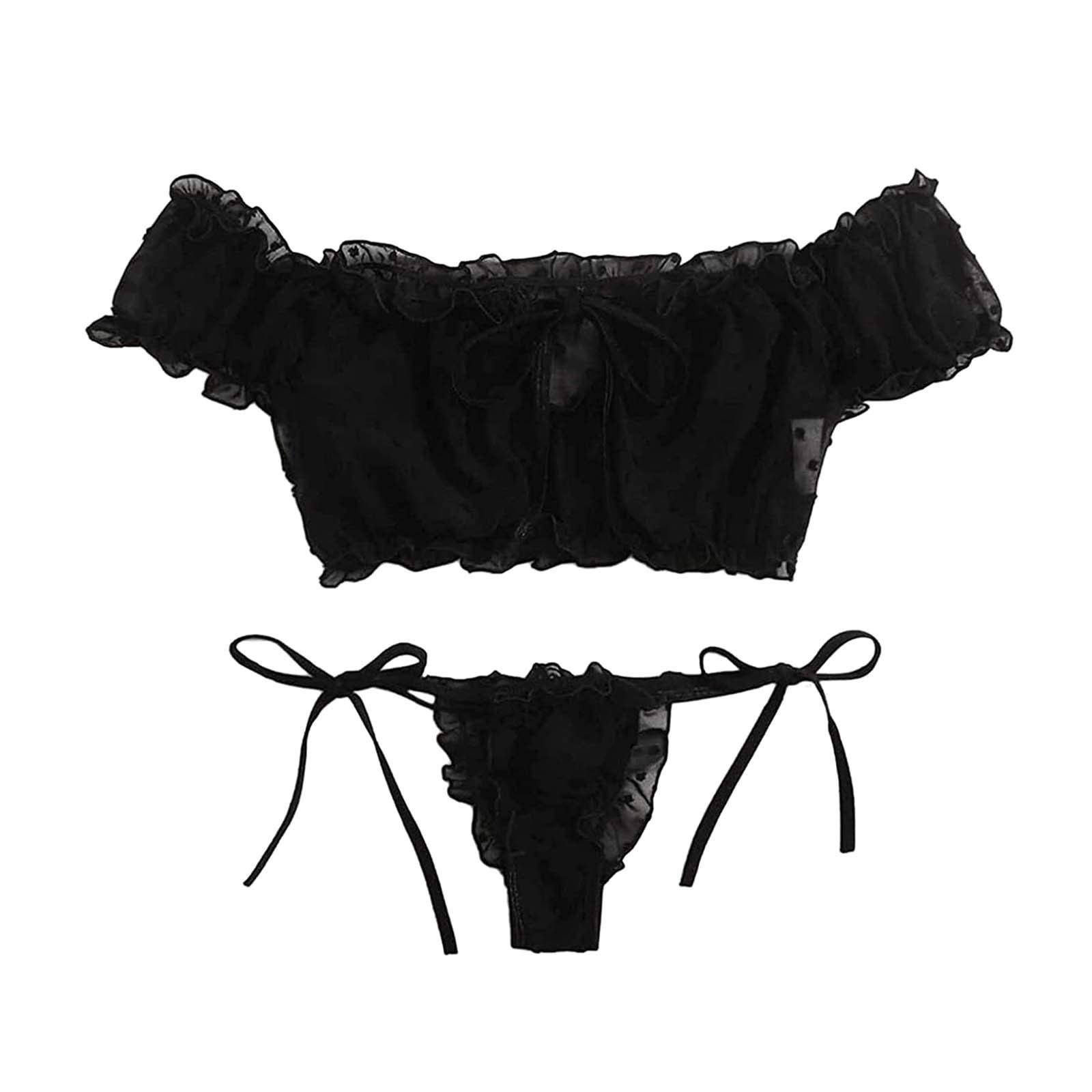 Biziza Women S Mesh Sheer See Through Lingerie Set Sexy Lace Bra And Panty 2 Piece Black