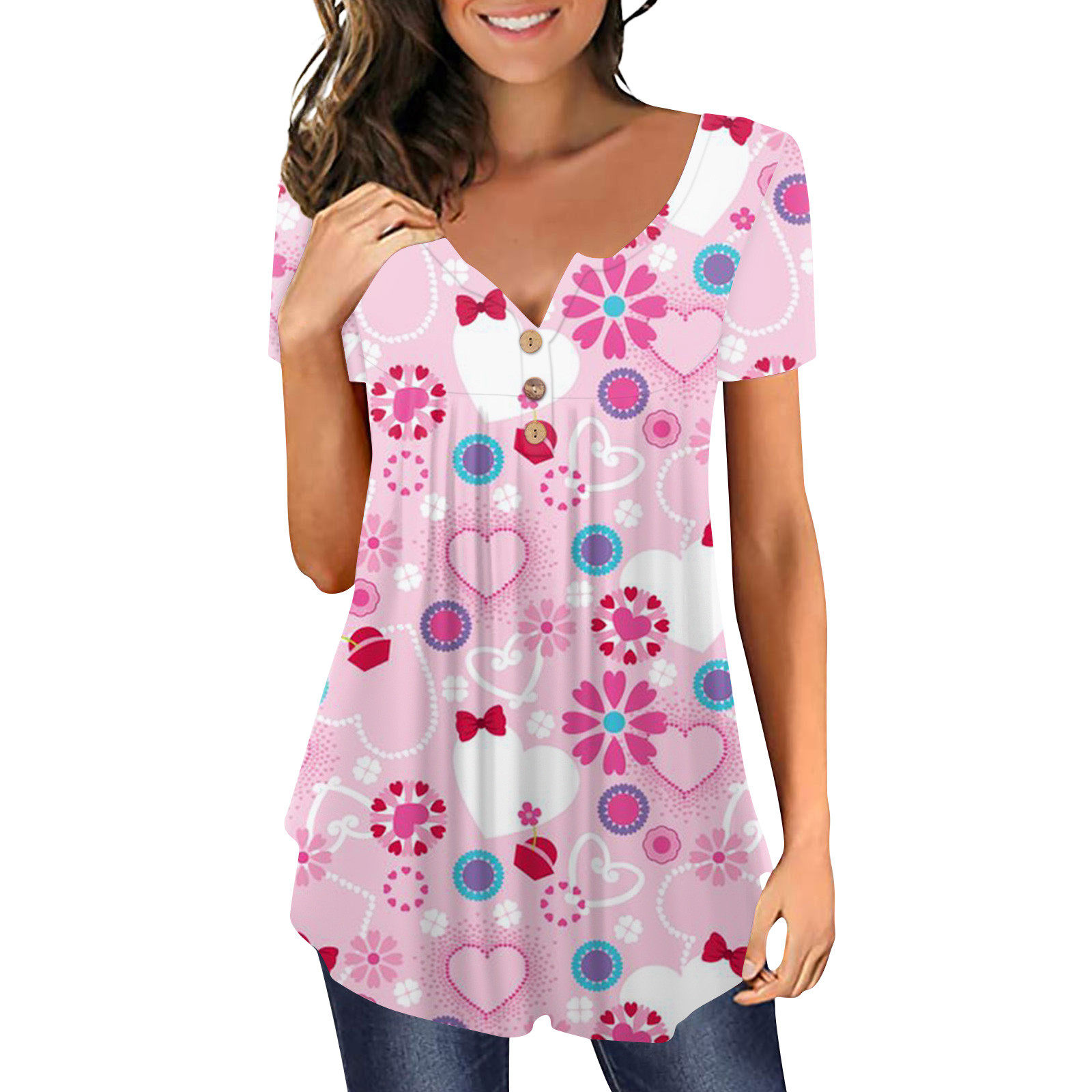 Biziza Women's Plus Size Tunic Tops Short Sleeve Flowy Tunics for Leggings Light pink 4XL