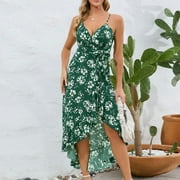 SXAURA Women's Sexy Strappy Asymmetrical Dress Floral Long Beach Sundress (S-5XL)