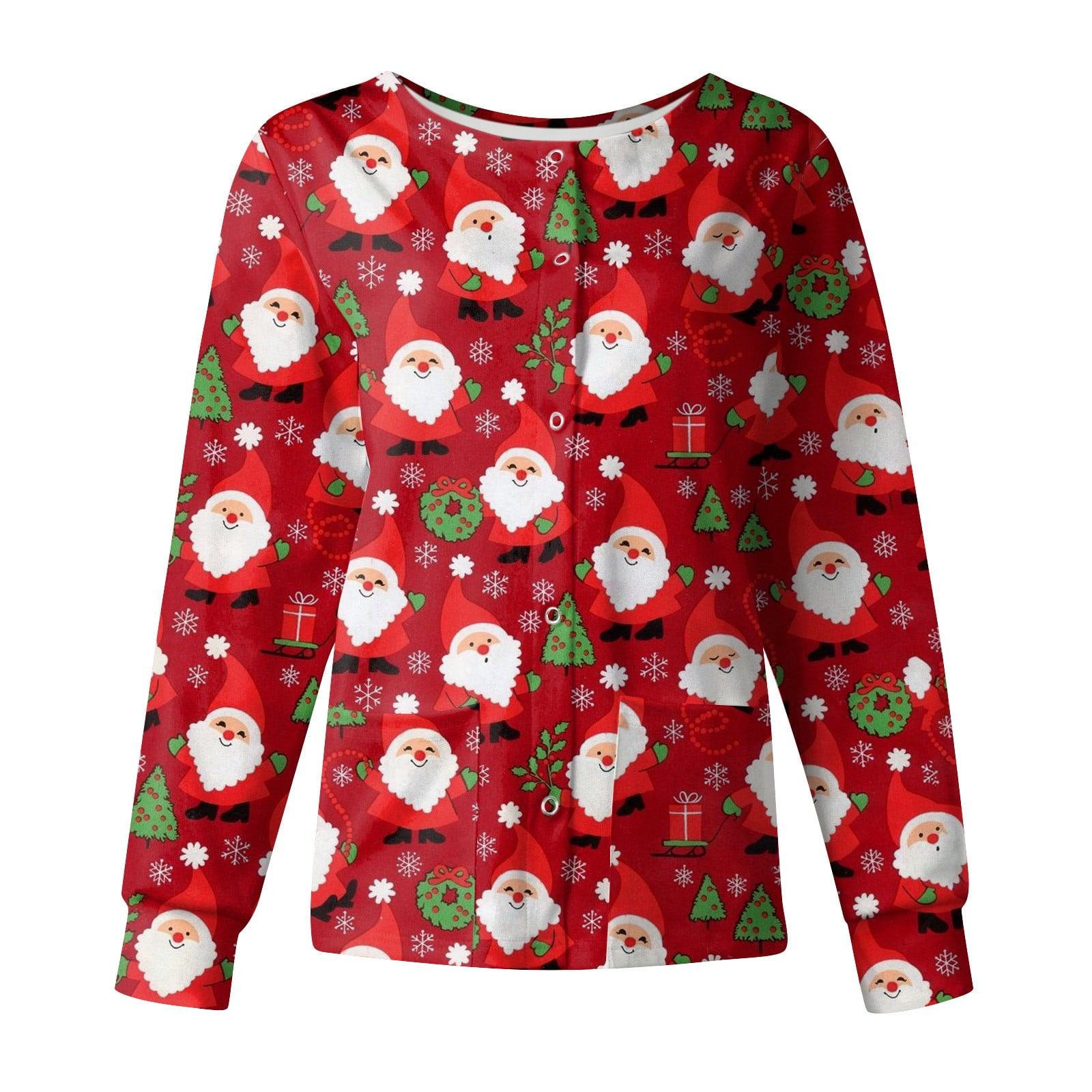 Biziza Womens Long Sleeve Scrubs Jackets Christmas Snowflake with