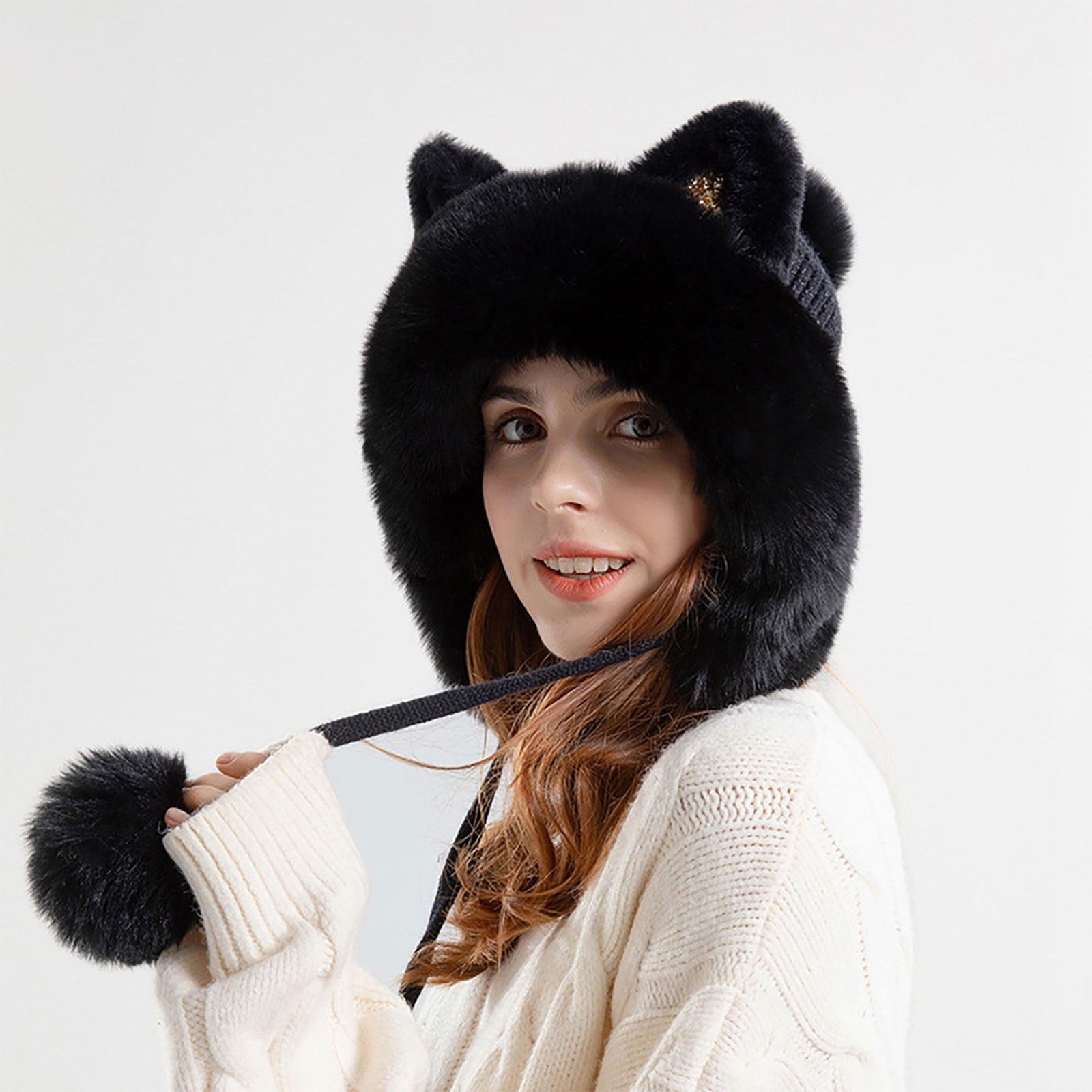Biziza Womens Cold Weather Faux Fur Pom Pom Winter Warm Cute Cute
