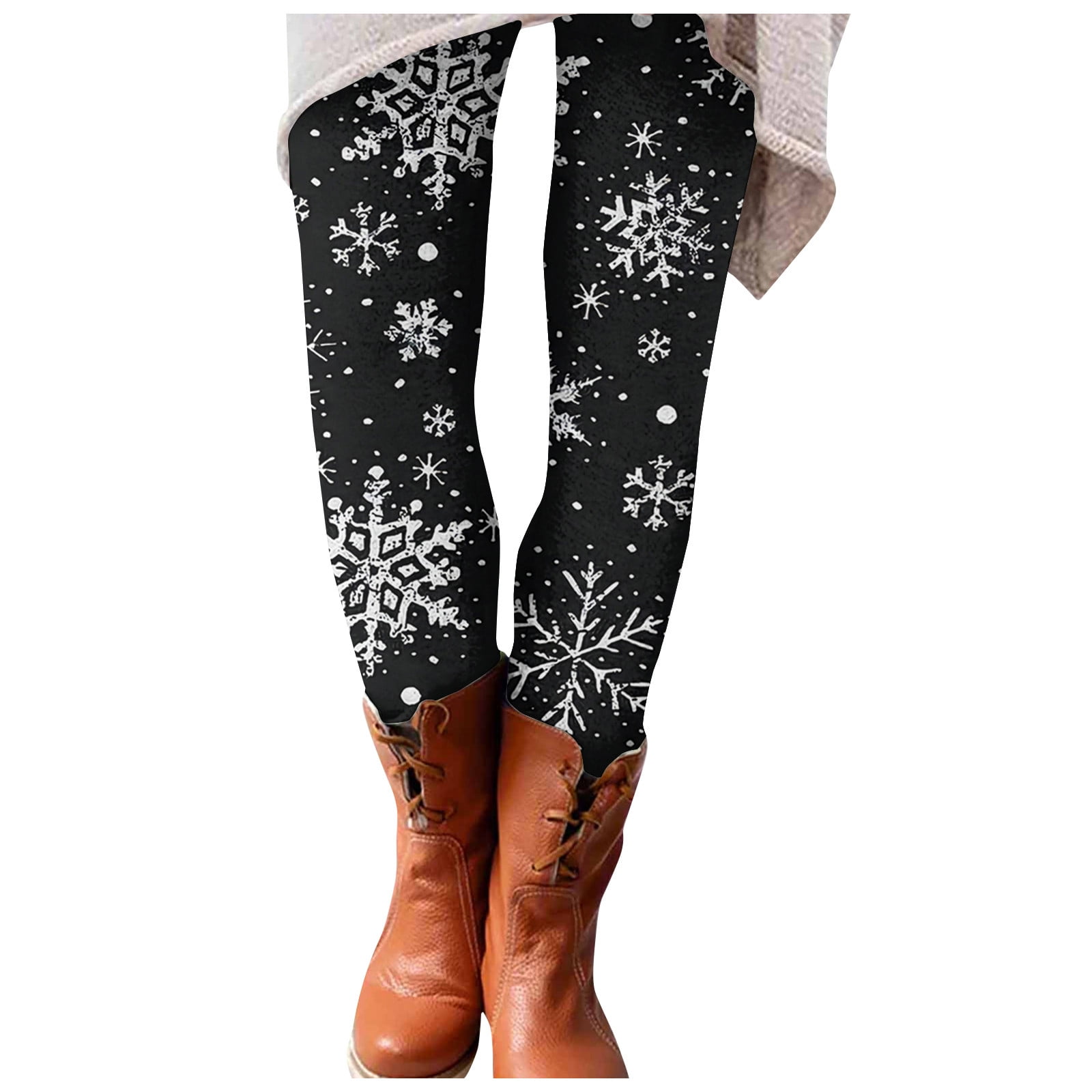 Biziza Womens Xmas Leggings Snowflake High Waisted Soft Holiday Tummy