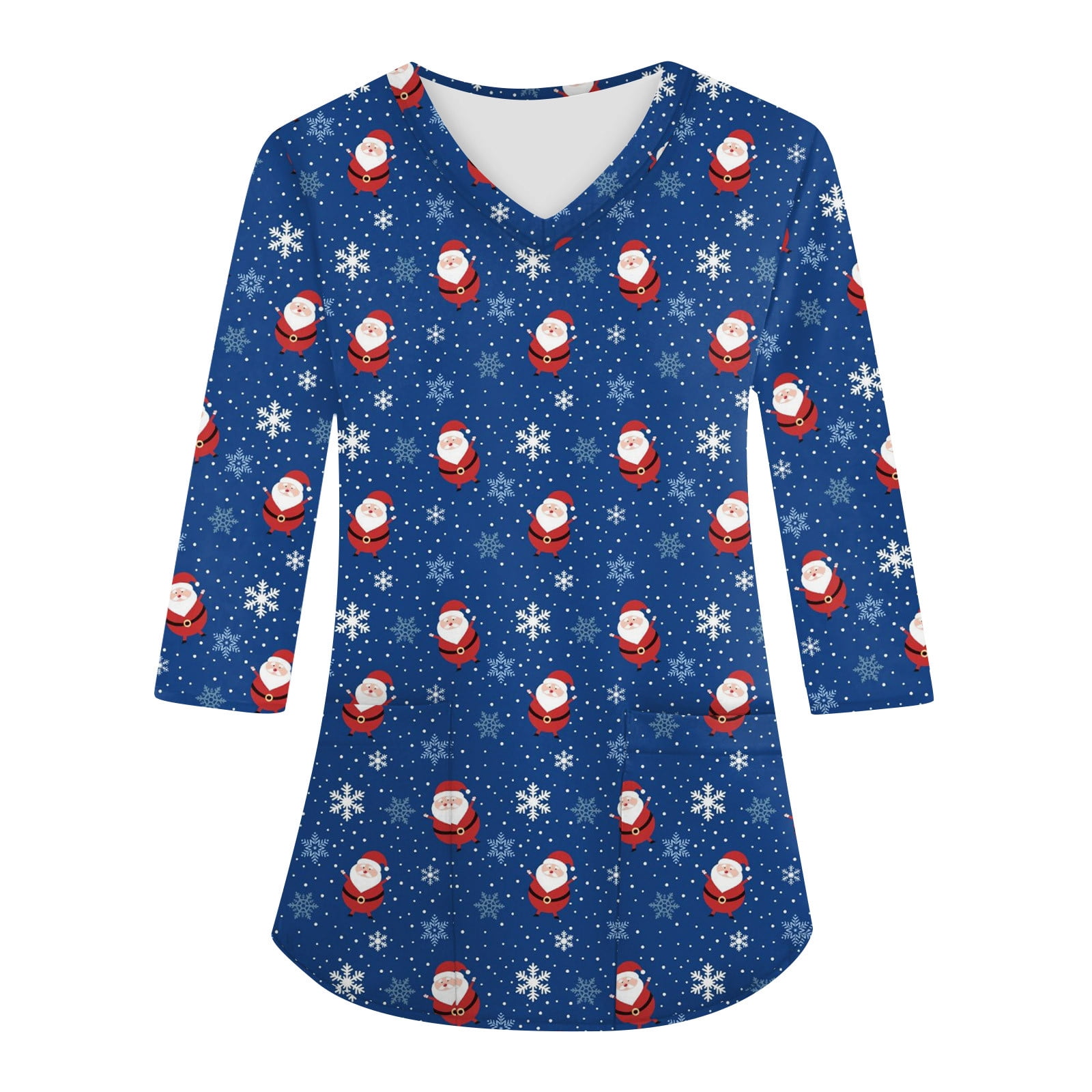 Biziza Xmas Clearance Scrubs 3/4 Sleeve Christmas Print Plus Size V