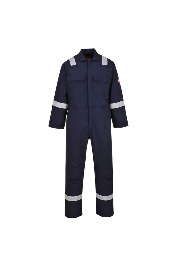 Bizweld Iona Coverall Overall Work Fire PPE Protective Wear Safety Boiler Suit ASTM NFPA ARC 2, Navy, Large