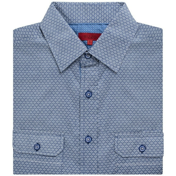 Bizzo Men's Short Sleeve Printed Dress Shirt - Blue - L