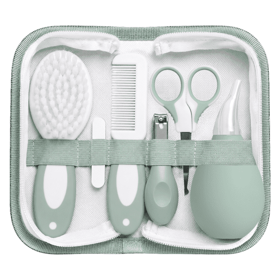 Bizzu Baby Grooming Kit, 11-Piece Essential Care Set with Brush, Comb, Nail Tools & Storage Case, Sage