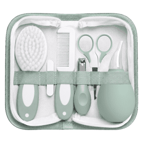 Bizzu Baby Grooming Kit, 11-Piece Essential Care Set with Brush, Comb, Nail Tools & Storage Case, Sage