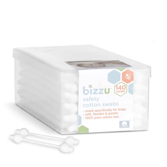 Bizzu Safety Cotton Swabs, 140 Count, Baby Care, Soft, Newborn, Toddler, Gentle Pointed Tips