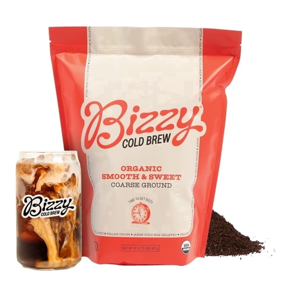 Bizzy Organic Cold Brew Coffee, Smooth & Sweet Blend, Medium Roast, Coarse Ground, 2 lb Bag