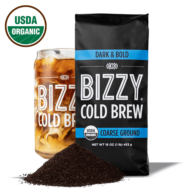 Bizzy Coffee Organic Cold Brew Dark Roast Coarse Ground Coffee, 16 oz