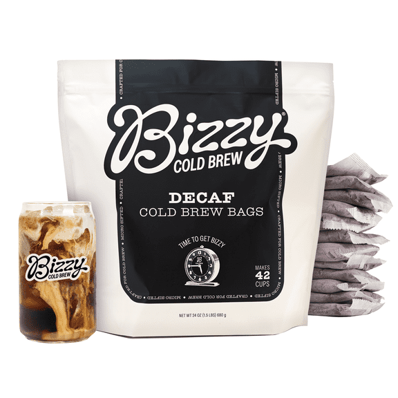 Bizzy Cold Brew Coffee | Decaf Blend | Water Process | Coarse Ground Coffee | Micro Sifted | Specialty Grade | 100% Arabica | Brew Bags | 12 Count | Makes 42 Cup