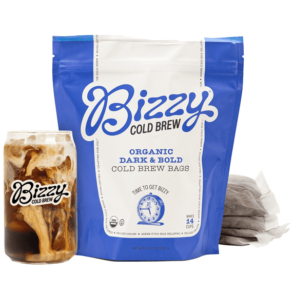 Bizzy Cold Brew Organic Dark & Bold Coarse Ground Coffee, Pitcher packs , 4 Count , Makes 14 Cups