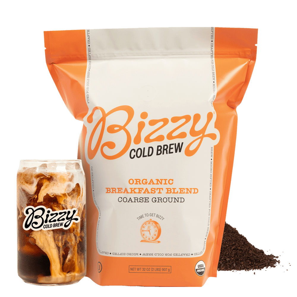 Bizzy Organic Cold Brew Coffee | Breakfast Blend | Coarse Ground Coffee | Medium-Light Roast | Micro Sifted | Specialty Grade | 100% Arabica | 2 LB