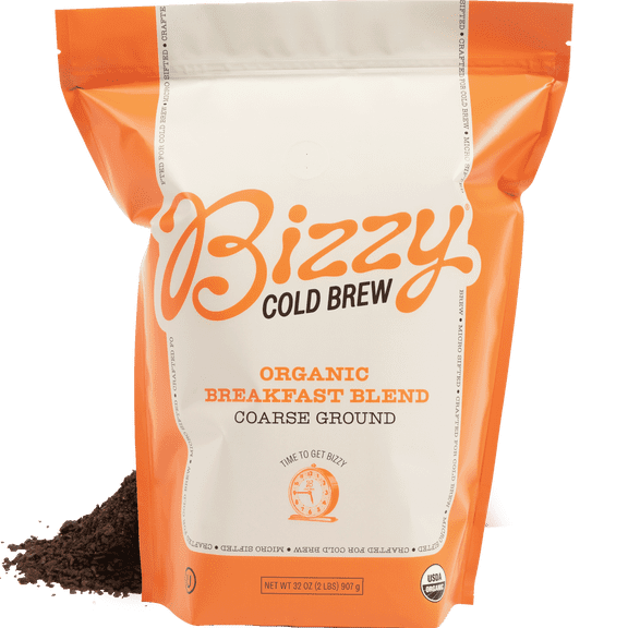 Bizzy Organic Cold Brew Coffee | Breakfast Blend | Coarse Ground Coffee | Medium-Light Roast | Micro Sifted | Specialty Grade | 100% Arabica | 2 LB