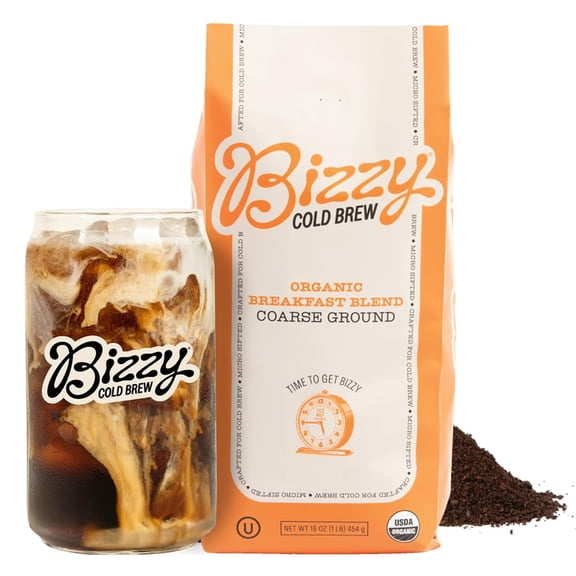 Bizzy Organic Cold Brew Coffee | Breakfast Blend, Medium Roast, Coarse Ground, 100% Arabica, 1 lb