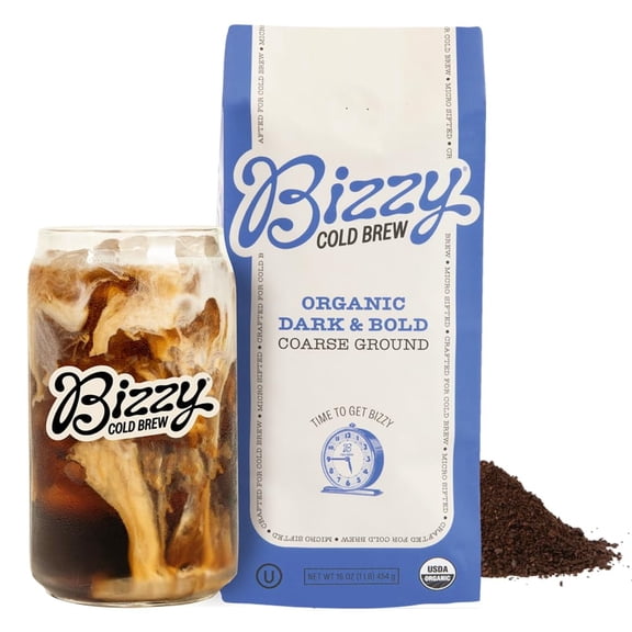 Bizzy Organic Cold Brew Coffee | Dark & Bold Blend | Coarse Ground Coffee | 100% Arabica | 1 lb