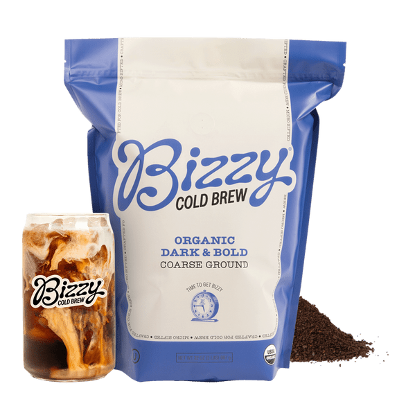 Bizzy Organic Cold Brew Coffee | Dark & Bold Blend | Coarse Ground Coffee | Dark Roast | Micro Sifted | Specialty Grade | 100% Arabica | 2 LB