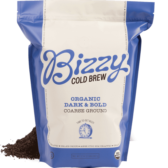 Bizzy Organic Cold Brew Coffee | Dark & Bold Blend | Coarse Ground Coffee | Dark Roast | Micro Sifted | Specialty Grade | 100% Arabica | 2 LB