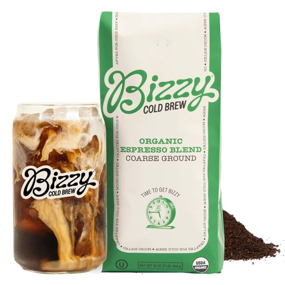 Bizzy Organic Cold Brew Coffee | Espresso Blend | Dark Roast | Coarse Ground | 100% Arabica | 1 lb