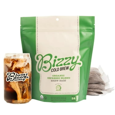 Bizzy Organic Cold Brew Coffee, Espresso Blend, Dark Roast, Coarse Ground, 100% Arabica, Brew Bags, 4 Count