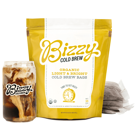 Bizzy Organic Cold Brew Coffee | Light & Bright Blend | Coarse Ground | Pitcher Packs | 4 Count