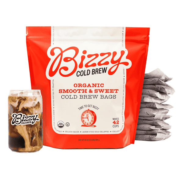 Bizzy Organic Cold Brew Coffee Bags | Medium Roast, Smooth & Sweet Blend, Coarse Ground, 12 Count