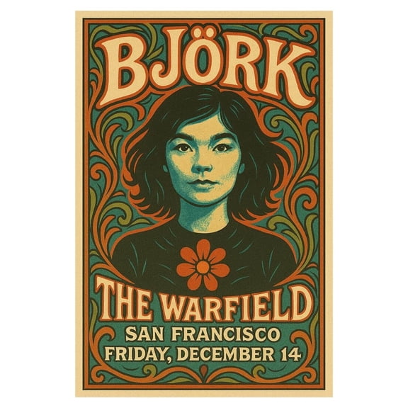 Bjork Poster, Concert at the Warfield, San Francisco, Art Print