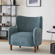 Bjorn Mid-Century Modern Wingback Club Chair with Velvet Upholstery and Solid Wood Legs, Aqua Blue