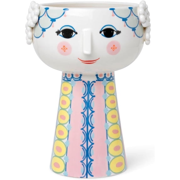 Bjrn Wiinblad Eva Porcelain Vase Pink & Blue Whimsical 9.2"H Glazed Figure
