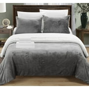 Chic Home Bjurman 7 Pieces Blanket Set Sherpa Lined Faux Mink Blanket Shams & Sheet Set - Queen 90x90, Grey