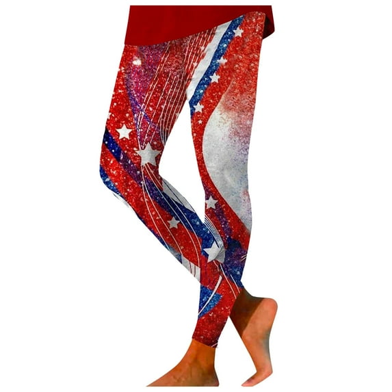 Bjutir American Flag Pants Women High Waist Long Stright Slim Leg Yoga Pants Flag Star Stripe Print Workout Tummy Control Casual Leggings Summer Gym Leggings For Women Watermelon Red Xl